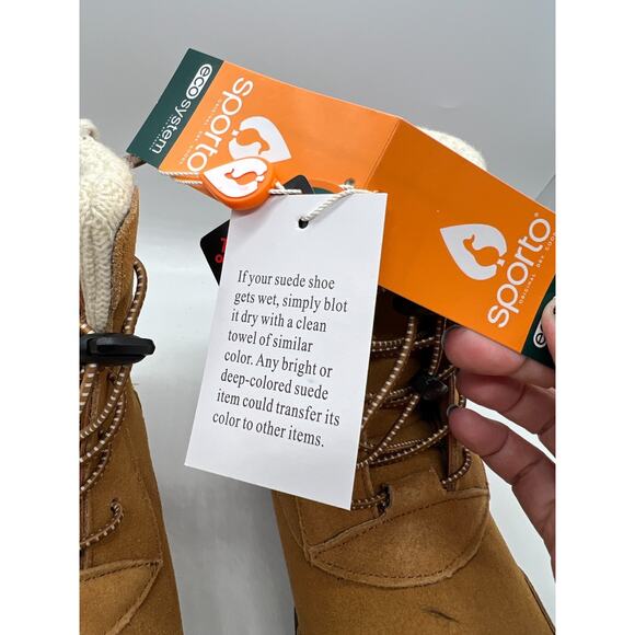 Sporto® Boho Water-Resistant Suede Lace-Up Ankle Boot - Camel 10 M - Picture 3 of 8